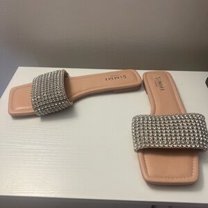 SIMMI Nude Crystal Embellished Slide Sandals